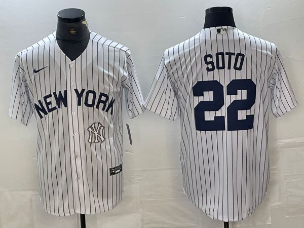 Men New York Yankees 22 Soto White Stripe Game Nike 2024 MLB Jersey style 2